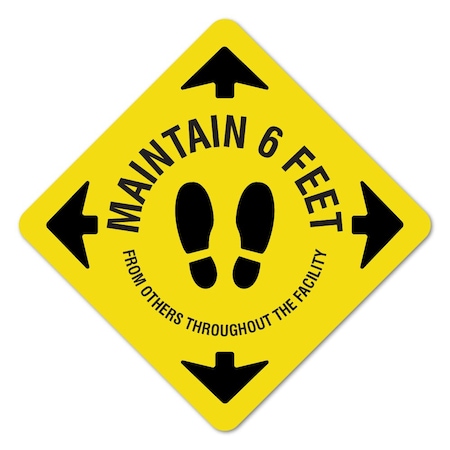 Signmission Maintain 6 Feet Non-Slip Floor Graphic, 16in Vinyl Decal, 12PK, 16 in L, 16 in H, FD-X-16-12PK-9988 FD-X-16-12PK-9988